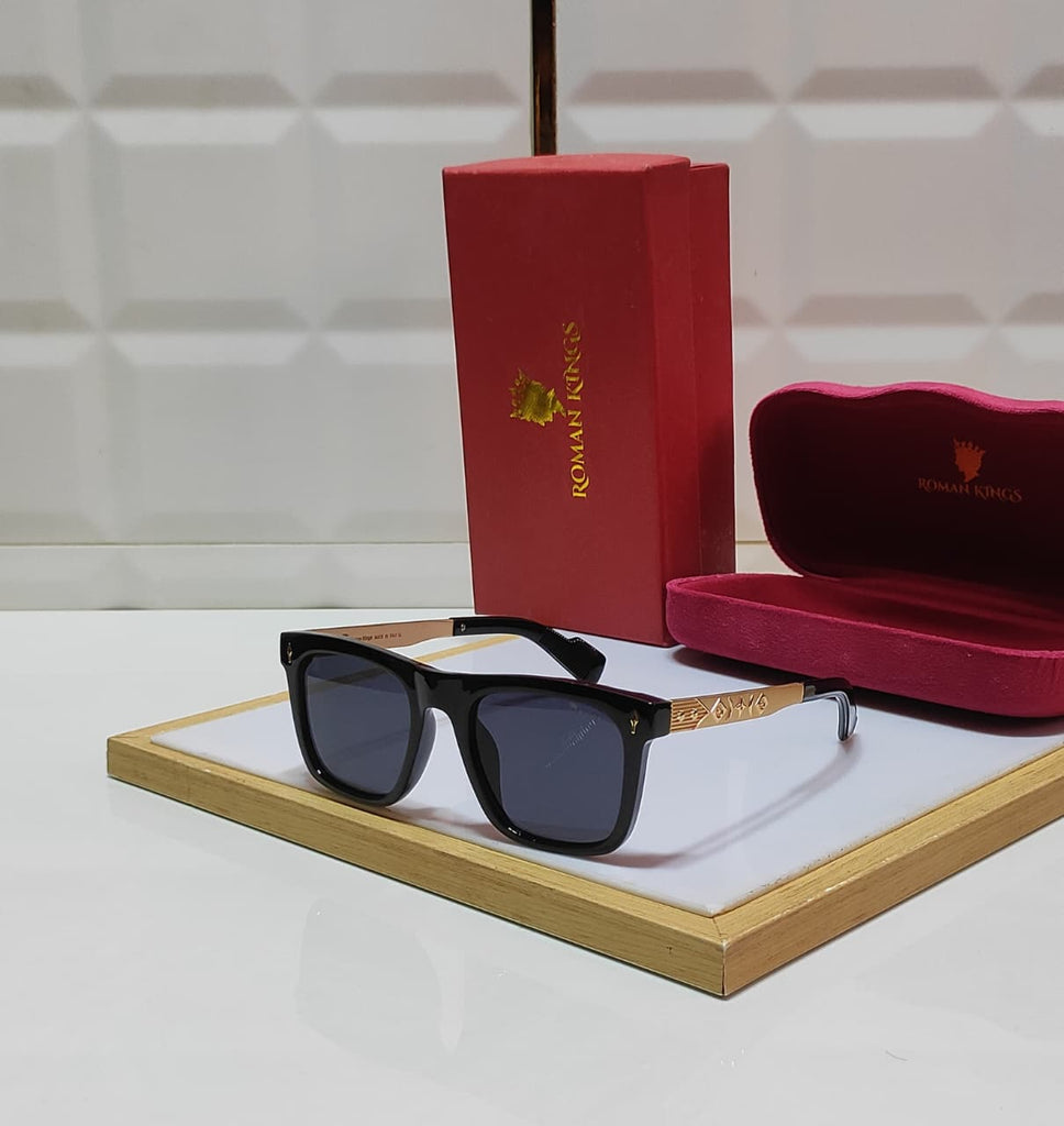 Metallic Rose Gold Jet Black Sunglasses