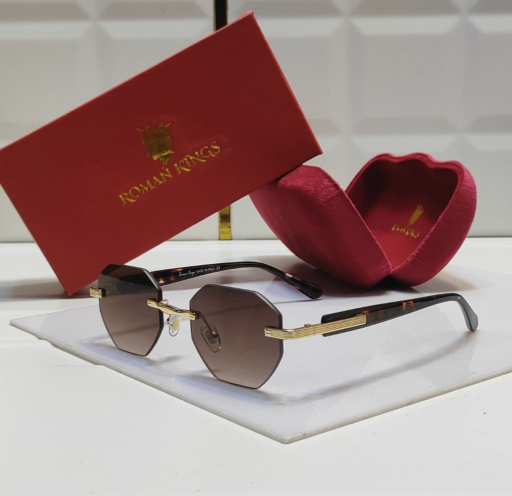 Rimless Octagonal  Dark Brown Sunglasses