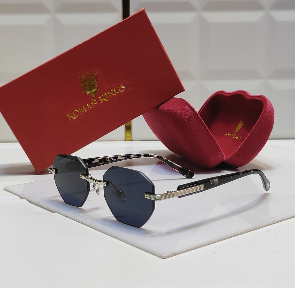 Rimless Octagonal Dark Indigo Sunglasses