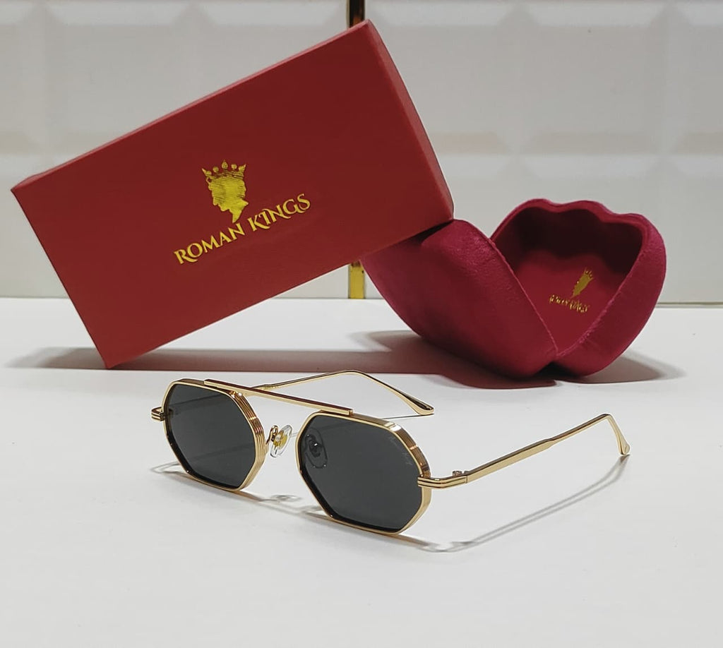 Polished Metallic Gold  Dark Grey Sunglasses