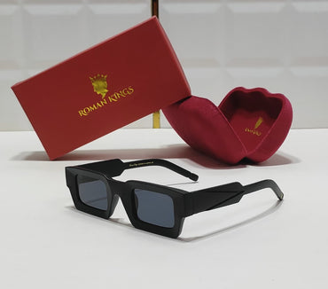 Retro Rectangular  Satin Black Sunglasses